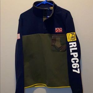 Navy blue and green polo turtleneck sweater